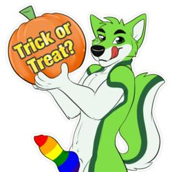 1:1 alpha_channel anthro black_nose canid canine digital_media_(artwork) fidget_the_fox food fox fruit fur genitals green_body green_eyes green_fox green_fur halloween holidays kwik_(artist) lgbt_pride_colors male male_only mammal multicolored_penis penis pink_tongue plant pride_colors pumpkin rainbow_penis simple_background smile solo sticker telegram telegram_stickers text tongue tongue_out trick_or_treat white_body white_fur