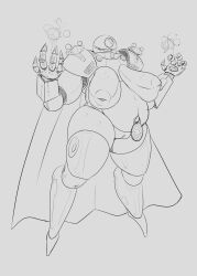 3_fingers aeromorph anthro armor armwear belly_button_piercing belly_out belly_piercing big_breasts black_and_white breasts breasts_out cape chubby death_star female female_only hazarts huge_breasts linework monochrome naval_piercing overweight overweight_female solo standing star_wars thick_thighs thighhighs white_background