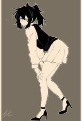 1girls artist_request black_hair female female_focus female_only green_eyes heels legs looking_at_viewer renee_graves skirt source_request the_coffin_of_andy_and_leyley tired