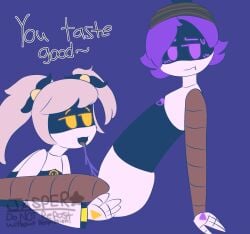 blush blush_lines blushing blushing_female cunnilingus dialogue eating_pussy glitch_productions j_(murder_drones) lesbian_sex murder_drones saliva saliva_string saliva_trail uzi_(murder_drones) uzi_doorman yuri