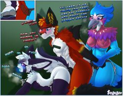 absurd_res anal anal_sex anthro avian beak bird blue_body bodily_fluids breasts canid canine casper_(sodaduv) feathers female female/female female_penetrating female_penetrating_male fennec_fox fox genitals group group_sex hi_res lilac-breasted_roller lorolei_(lanfenghuang) love_train male male/female male_penetrated male_penetrating mammal nipples nude object_in_ass open_mouth oscine passerine pegging penetration penile penis red_body red_fox sex sex_toy sex_toy_in_ass sex_toy_insertion simple_background sodaduv sodaduv_(character) strapon tail text threesome toying_partner train_position true_fox vaginal_penetration white_body