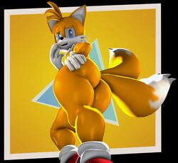 big_ass big_butt blue_eyes butt cdass chewychan femboy footwear fox girly gloves gradient gradient_background handwear looking_at_viewer looking_back male male_only mostly_nude sega shoes sneakers solo solo_male sonic_(series) tails thick_thighs