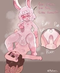 anal anthro belly_bulge big_ass big_balls big_penis blush bunny dialogue faggot femboy femboy_on_femboy furry gay girly_boy green_(greenstar) greenstar homophobic_slur insult insulting_partner interspecies original original_character power_bottom short_hair slur small_penis snail spiral_eyes teasing thick_thighs wide_hips