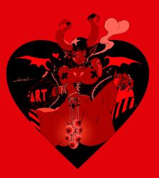 1girls absurd_res adidas artist_name artist_signature big_breasts black_hair bracelet choker cigarette clover corset covered_nipples covered_pussy cybernetics cyberpunk demon_girl ear_piercing earrings elf_ears eyes female female_only glitch godtail heart heart_choker horns horns_girl jacket jacket_open legs_apart legs_spread maebari nail_polish original_character pointy_nails red_background red_body red_skin red_skinned_female red_wings ring sitting smoking tagme tattoo tattoos white_eyes wings