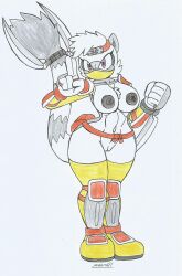 armor_plates big_breasts big_hips black_nipples blades fanny_pack grey_fur hand_posing looking_at_viewer marlon64 mobian_lemur naked_belt naked_female naked_gloves naked_with_shoes_on ninja ninja_girl ninja_headband ninja_mask purple_eyes serious_look sonic_the_hedgehog_(idw) tangle_the_lemur traditional_drawing_(artwork) white_background white_body white_fur