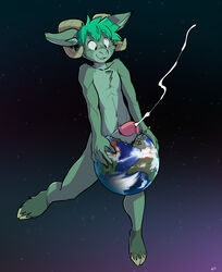 1boy 5_fingers anthro big_penis bodily_fluids bovid caprine cum cumming cumshot destruction ducky_(artist) earth fingers fur genital_fluids genitals giant giant_male giant_penis globe goat green_body green_fur green_hair hair hi_res holding_planet hooves horn macro male male_only male_solo mammal nude penis planet planet_destruction planet_domination planet_penetration planet_sex planet_sized planetary projectile_cum smile solo solo_male space terra_macro thick_penis world world_destruction