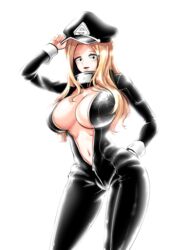 big_breasts brown_hair camie_utsushimi clothed_female female female_focus female_only hero_outfit_(mha) long_hair megi my_hero_academia shiketsu_high_school_cap solo solo_female solo_focus wrist_cuffs