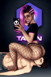 ass ass_visible_through_thighs covid-19_pandemic facesitting feet female fishnets g-string hacked iphone male overwatch pink_hair pink_toenails smile sombra thong