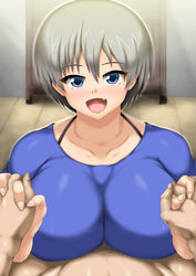 breasts clothed_female clothed_female_nude_male engulfing_paizuri female female_focus keiryu large_breasts light-skinned_female male nipples nipples_visible_through_clothing outercourse paizuri paizuri_under_clothes pov short_hair straight uzaki-chan_wa_asobitai! uzaki_hana young