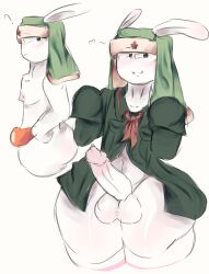big_ass big_thighs blush bunny dick femboy femboy_only long_sleeves male male_only mascot mitu_(xiaomi) pecs penis penis_out simple_background smile smiling socks thick_ass thick_thighs unbuttoned underwear ushanka xiaomi