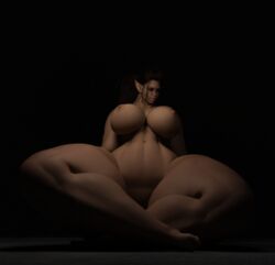 3d ass big_breasts breasts brown_hair daz_studio elf female huge_ass huge_breasts render thick_thighs