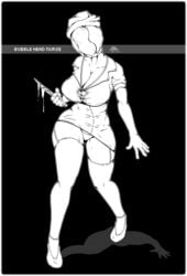 2d 2d_(artwork) big_breasts bubble_head_nurse buttons cleavage dreadmirror faceless faceless_female fanart female female_only full_body garter_straps horror knife lowres mask masked masked_female minidress monochrome nightmare_waifu nurse nurse_(silent_hill) nurse_cap nurse_uniform panties pixel_art short_dress silent_hill silent_hill_2 solo standing straining_buttons text thick_thighs thighhighs tight_clothes tight_clothing uniform weapon wide_hips zettai_ryouiki