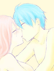 1boy 1boy1girl 1girls breasts couple female kuroko_no_basuke kuroko_tetsuya light_blue_hair male momoi_satsuki nude pink_hair romantic romantic_couple straight