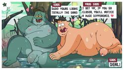 16:9 2020 amphibia amphibia_(series) amphibian anthro balls belly blush clothing detailed_background digitslayer disney disney_channel duo english_text flaccid foreskin frog frog_soos gay genitals gravity_falls green_body hat headgear headwear heart human long_foreskin male male/male male_only mammal nipples outdoors overweight overweight_male penis precum precum_bubble screen sitting smooth_skin soos_ramirez testicles text uncircumcised uncut unretracted_foreskin water wide