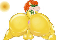 anthro anus ass balls big_butt bodily_fluids bowser genitals gypsy_king_(artist) hair hi_res horn huge_butt hyper hyper_butt koopa looking_back male male_only mario_(series) nintendo nude orange_hair reptile scalie shell simple_background smile solo sweat sweaty_butt video_games yellow_body yellow_skin