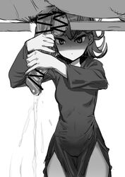 1girls big_penis blowjob bow_(bhp) censored cumshot dress female glory_hole grabbing_penis looking_at_partner looking_at_penis male/female monochrome one-punch_man penis_milking small_breasts squeezing_penis tatsumaki