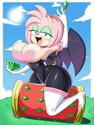 1girls alternate_breast_size amy_rose amy_the_bat anthro ass big_ass big_breasts chaos_emerald female female_only fusion gloves green_eyes huge_thighs large_breasts lordoozy pink_fur png rouge_the_bat_(cosplay) sega smile solo sonic_(series) thick_ass thick_thighs thunder_thighs wide_hips