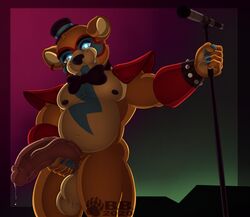 animatronic anthro balls barazoku big_balls big_penis blackbear blue_eyes bodily_fluids five_nights_at_freddy's five_nights_at_freddy's:_security_breach furry genital_fluids genitals glamrock_freddy_(fnaf) looking_at_viewer machine male male_only musclegut penis precum robot scottgames solo solo_male tagme video_games