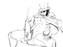 bara cape clothed ejaculation gay gyakuten_saiban hat large_penis magician male_only masturbation moustache source_request yaoi zak_gramarye