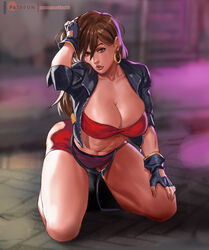 1girls abs big_breasts blaze_fielding breasts cleavage female female_only kasai_x3 large_breasts leather_jacket lejeanx3 long_hair looking_at_viewer revealing_clothes solo streets_of_rage