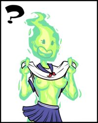 breasts fire_elemental flashing fuku_fire half_naked incognatic lifting_shirt no_bra school_uniform schoolgirl tagme undertale