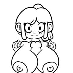 animated big_nipples bisqiit female freckles gif huge_breasts huge_cock loop original_character paizuri pov short_hair