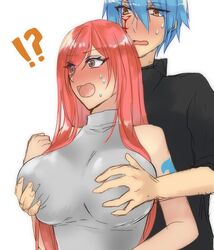 1boy 1girls breast_grab erza_scarlet fairy_tail grabbing_breasts jellal_fernandes large_breasts upper_body