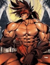 abs animated bara biceps blush cum drool drooling eyes_closed fingerless_gloves gay grabbing_penis guilty_gear looking_pleasured male_only masturbation muscular na_insoo pecs pleasure_face rennik sol_badguy solo_focus solo_male tagme touching_balls touching_penis touching_self yaoi