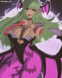 1girls abs artist_name bat bats blue_eyes breasts capcom cleavage clothing curvaceous curves curvy curvy_body curvy_female curvy_figure curvy_hips darkstalkers deviantart digital_media_(artwork) digital_painting_(artwork) fanart female female_focus female_on_top female_only female_solo full_moon green_eyes half-closed_eyes honolulusart large_breasts leotard long_hair looking_at_viewer looking_pleasured make_up makeup marvel_vs._capcom moon morrigan_aensland nail_polish nails night pointing pointing_at_viewer purple_legwear sharp_nails shiny shiny_breasts shiny_clothes shiny_hair shiny_skin solo solo_female solo_focus succubus thick thick_bottom_lip thick_hips thick_legs thick_lips thick_thighs wings