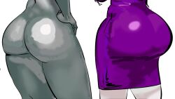 2girls big_ass bubble_butt dress female female_only hands_on_hips homestuck lysanthum multiple_girls pencil_skirt purple_dress rose_lalonde skirt tight_clothing tight_dress troll