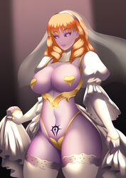 1girls big_breasts blue_skin bride celica_(fire_emblem) clothed_female corruption female female_focus female_only fire_emblem fire_emblem_echoes:_shadows_of_valentia fire_emblem_gaiden haryudanto large_breasts long_hair nintendo nipple_pasties orange_hair pasties pubic_tattoo purple_eyes purple_skin solo solo_female solo_focus tattoo thighhighs wedding_dress white_thighhighs witch witch_(fire_emblem) yellow_heart_pasties yellow_pasties