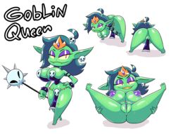 1girls 2019 crown drshanks24 eyeshadow fangs goblin goblin_female goblin_queen_(drshanks24) green_skin large_breasts leaning_forward loincloth long_ears presenting_hindquarters pussy queen red_eyes shiny_hair shiny_skin shortstack skull_earrings skull_hair_ornament spiked_bracelet thick_thighs vagina white_background yellow_sclera