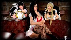 3d breasts cg comic cup drinking eira_(vindictus) legs mabinogi_heroes maid miri_(vindictus) multiple_girls thick_thighs tieve_(vindictus) video_games vindictus