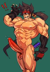 abs ahe_gao bara drooling guilty_gear male_only muscular na_insoo pecs precum rennik sol_badguy surprised tagme