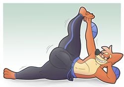 2018 3_toes anthro big_bulge black_nose border buizel bulge clothed clothing colelucario digital_media_(artwork) eyewear genital_outline glasses male mammal mustelid nintendo penis_outline pokémon_(species) pokemon rodrick_(colelucario) simple_background smile solo solo_male toes video_games white_border yoga_pants