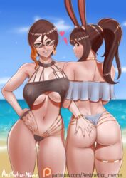 ! 2girls aestheticc-meme ass ass_grab beach big_ass big_breasts bikini breasts brown_eyes brown_hair bunny_ears coco_adel earrings eye_contact female female_only long_hair looking_at_viewer looking_down multiple_girls pale-skinned_female pale_skin rooster_teeth rwby spoken_heart standing sunglasses surprised thick_ass thick_thighs thighs tinted_eyewear two_tone_hair velvet_scarlatina wide_hips yuri