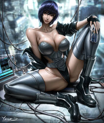 1girls big_breasts breasts cameltoe clothed_female cyborg female female_focus female_only ghost_in_the_shell kusanagi_motoko large_breasts leotard light-skinned_female light_skin nipples nipples_visible_through_clothing pinup pose purple_hair short_hair solo solo_female solo_focus yichimoo