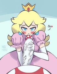 1boy 1girls big_penis blonde_hair blowjob blue_eyes crown dick dress fellatio female female_focus fool_tool interspecies kissing light-skinned_female light_blue_eyes light_skin male mario_(series) mushroom mushroom_humanoid mushroom_penis nintendo penis pink_dress princess princess_peach straight super_mario_bros. toad_(mario) unseen_male_face yellow_hair