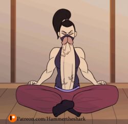 1futa abs animated bodysuit futa_only futanari getting_erect hammertheshark high_ponytail huge_cock izumi_(hammertheshark) mask masked meditating meditation muscular_futanari ninja original_character penis_expansion penis_growth