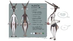 2020 alexis_(samur_shalem) antelope anthro areola band-aid bandage barefoot bovid broken_horn brown_body brown_fur choker clothed clothing color_swatch countershade_torso countershading dialogue drumstick_(musical) english_text facial_piercing fur genitals half-closed_eyes hand_wraps hi_res holding_object horn jewelry lgbt_pride_colors mammal model_sheet narrowed_eyes necklace nipple_piercing nipple_ring nipples nose_piercing nose_ring notched_ear nude pansexual_pride_colors piercing pride_colors punk pussy samur_shalem shirt signature simple_background solo speech_bubble standing straight_edge tank_top text topwear unseen_character url white_background white_body white_countershading white_fur wraps