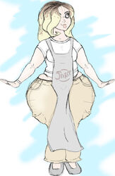 apron big_hips blonde_hair boobapalooza brown_highlights eyeliner female hips large_hips lips short_shirt standing thick_thighs thighs