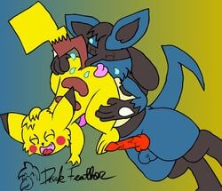 avianpictures dark_feather lucario male_only nintendo pikachu pokemon pokemon_(species)