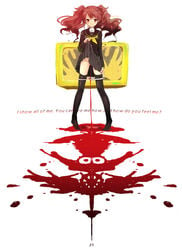 1girls blood clothing engrish female kouguchi_moto kujikawa_rise legs megami_tensei menophilia menstruation panties panty_pull period_blood persona persona_4 red_hair school_uniform skirt skirt_lift thighhighs twintails underwear