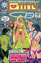 2d 4girls alias_the_rat big_breasts blue_cape boots breast_tattoo breasts cape comic_cover curvy_female dc dc_comics dialogue domino_mask edit elbow_gloves english_text fake_cover fury_(dc) green-skinned_female green_body green_hair green_skin helena_wayne huntress_(dc) infinity_inc jade_(dc) july long_hair mask medium_breasts mohawk multiple_boys multiple_girls nipples obsidian_(character) obsidian_(dc) official_art one_breast_out price red_hair short_hair speech_bubble standing tagme text third-party_edit thong todd_rice topless_female wonder_woman wonder_woman_(series) yellow_boots yellow_cape