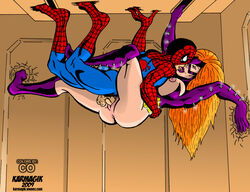 breasts color costume exposed_breasts exposed_pussy karmagik kissing long_hair marvel nipples on_wall peter_parker pubic_hair pussy spider-man spider-man_(series) straight_hair superhero tagme titania_(marvel) tongue tongue_kiss vagina vaginal_penetration villain wall