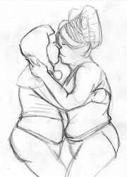 ace_attorney capcom hugging monochrome obese_female overweight_female plum_kitaki rough_sketch sister_bikini