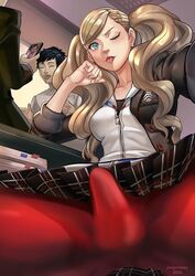 ann_takamaki atlus big_breasts bulge chunk_(editor) edit edited female futanari jiro-knightraider persona persona_5 short_hair straight tongue_out yuuki_mishima