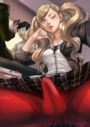 ann_takamaki atlus big_breasts bulge chunk_(editor) edit edited female futanari jiro-knightraider persona persona_5 short_hair straight tongue_out yuuki_mishima