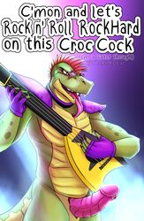 5_fingers absurd_res alligator alligatorid anthro boner crocodilian dialogue english_text erection fingers five_nights_at_freddy's gay genital_slit genitals green_body green_scales guitar hi_res long_tongue male male_only montgomery_gator_(fnaf) musical_instrument nude open_mouth penis playing_guitar playing_music plucked_string_instrument presenting presenting_penis reptile scales scalie slit solo string_instrument text thekinkybear tongue tongue_out