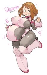 1girls big_breasts bodysuit breasts cleavage female female_human female_only hero_outfit_(mha) huge_belly human large_breasts light-skinned_female my_hero_academia ochako_uraraka ochako_uraraka_(hero_outfit) pregnant ready_to_pop sachito solo superhero_costume superheroine teenage_girl teenager